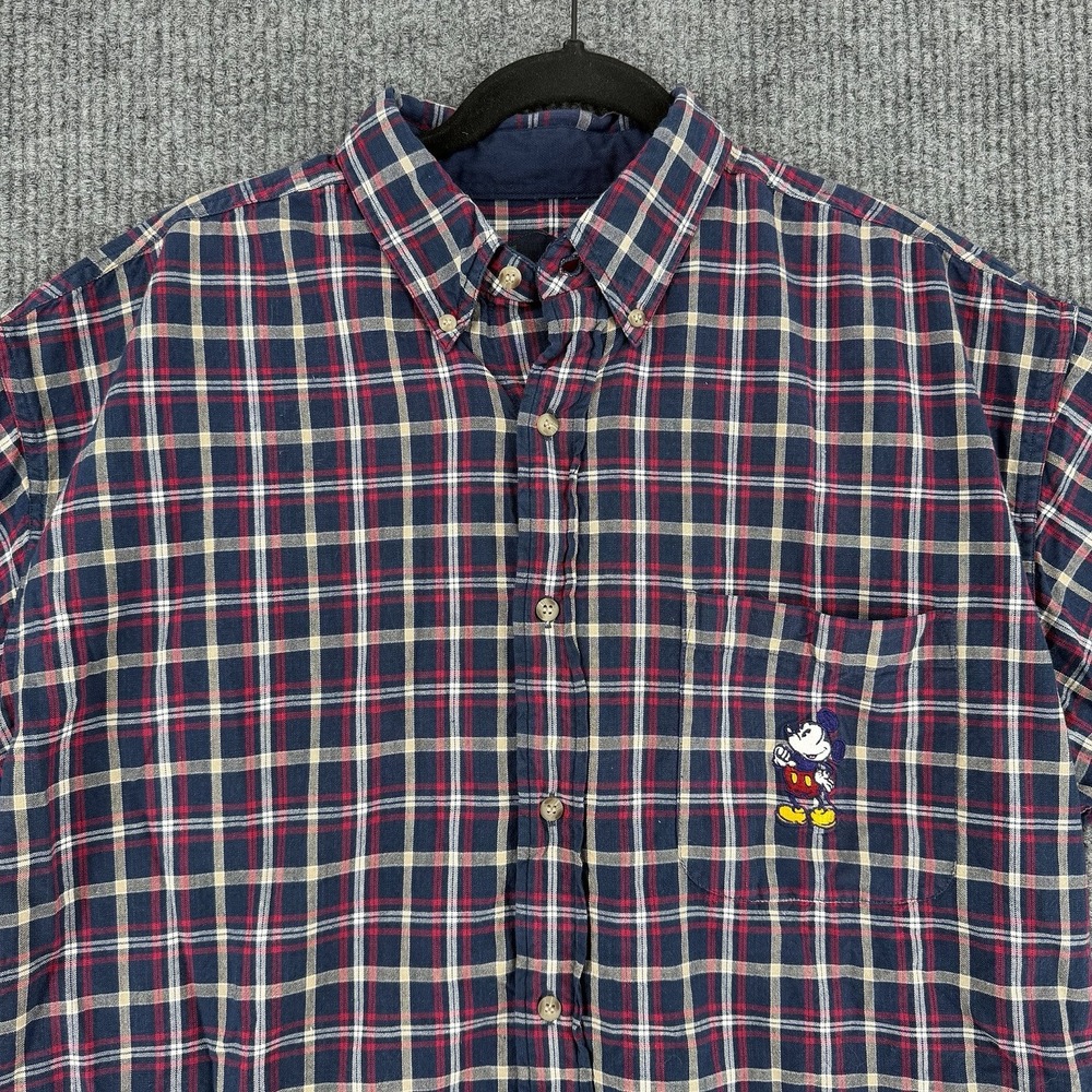 Vintage Disney Store button up shirt mens large Mickey Mouse plaid short sleeve